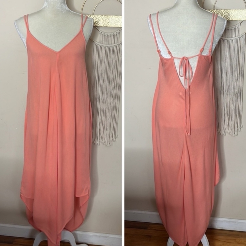 Bishop + Young Coral Flowy Midi Strappy Resort Dress Size Medium